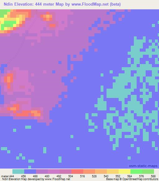 Ndin,Chad Elevation Map