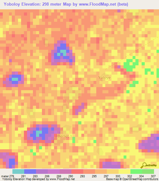 Yoboloy,Chad Elevation Map