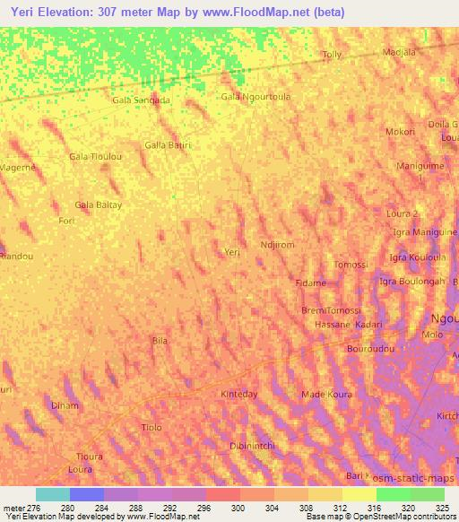 Yeri,Chad Elevation Map