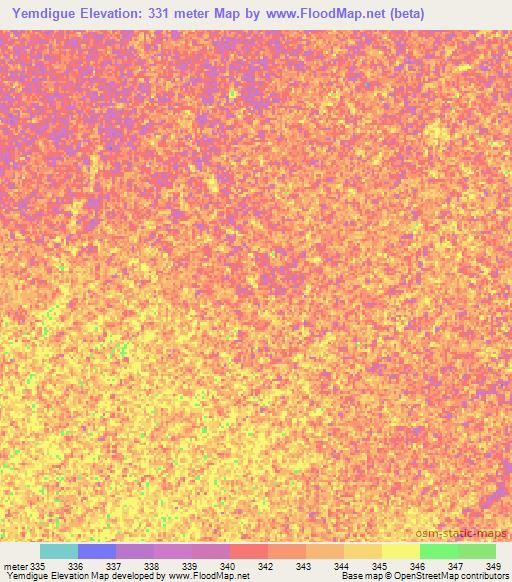 Yemdigue,Chad Elevation Map