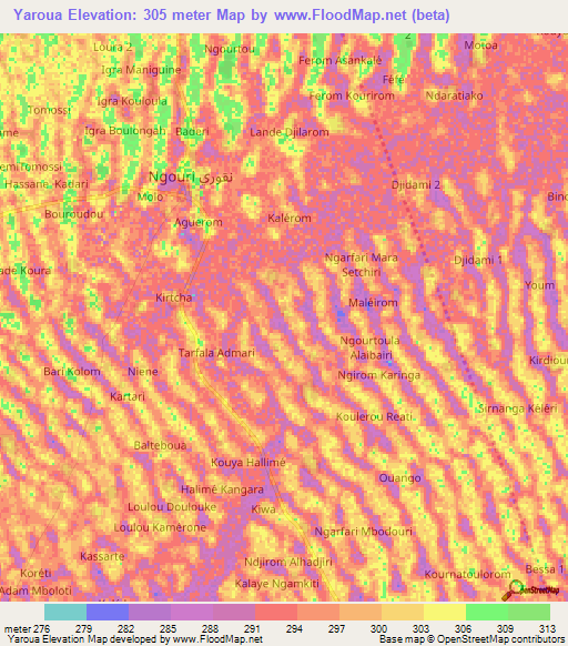 Yaroua,Chad Elevation Map