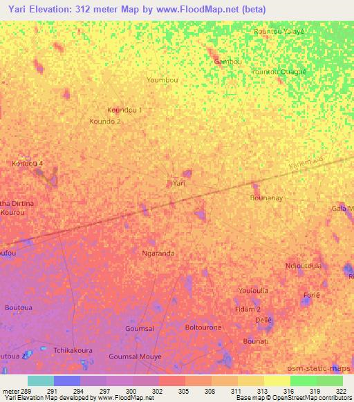 Yari,Chad Elevation Map