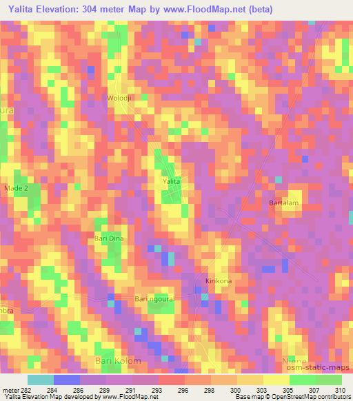 Yalita,Chad Elevation Map