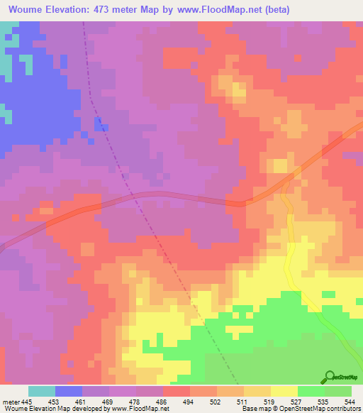 Woume,Chad Elevation Map