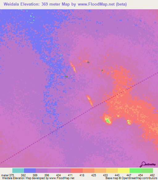 Weidala,Chad Elevation Map