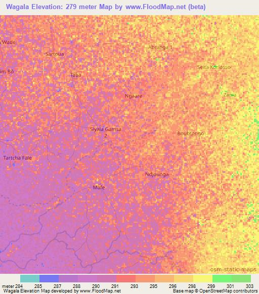Wagala,Chad Elevation Map