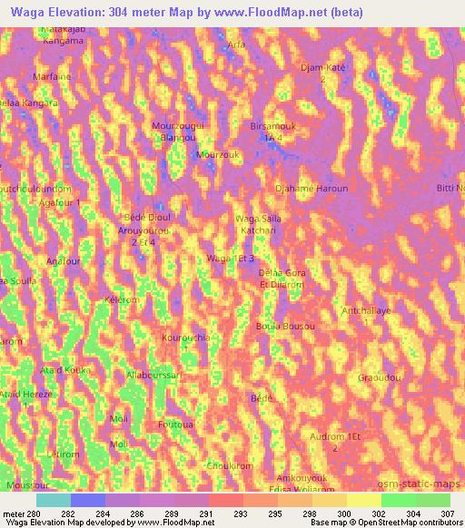 Waga,Chad Elevation Map