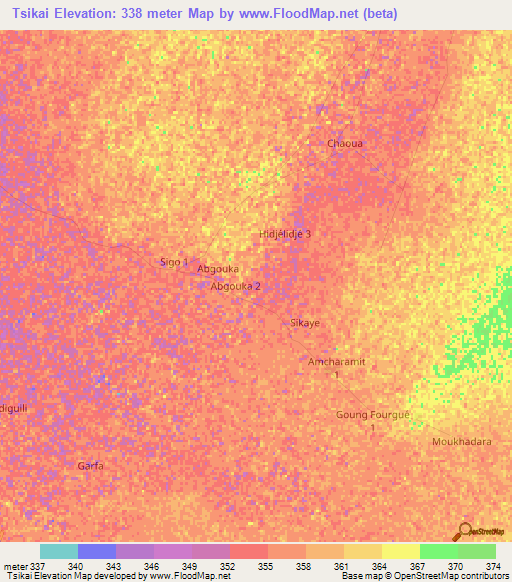 Tsikai,Chad Elevation Map