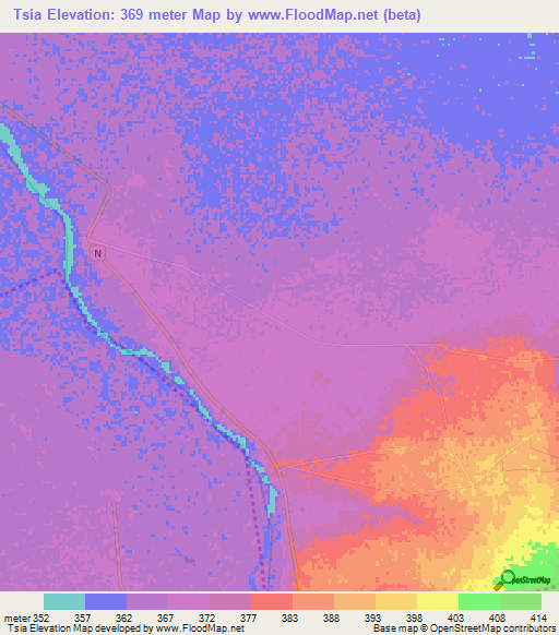 Tsia,Chad Elevation Map
