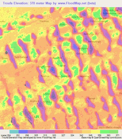 Troufa,Chad Elevation Map