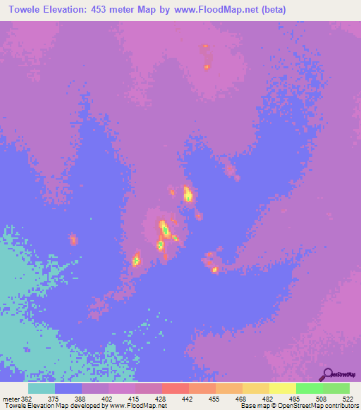 Towele,Chad Elevation Map