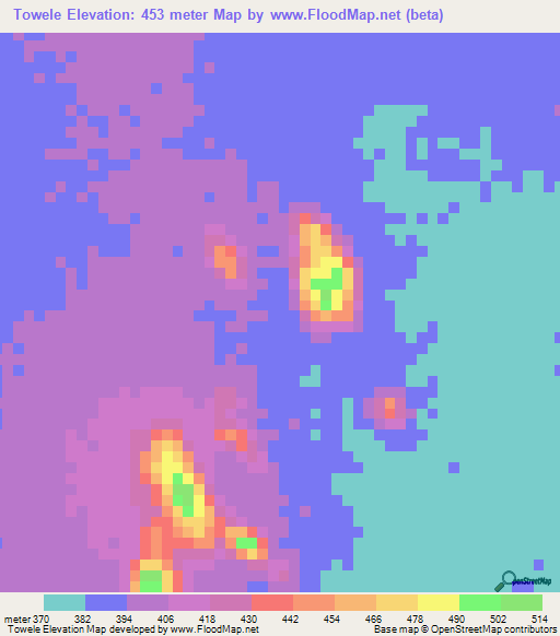 Towele,Chad Elevation Map