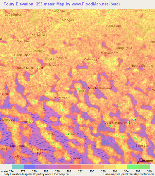Touty,Chad Elevation Map