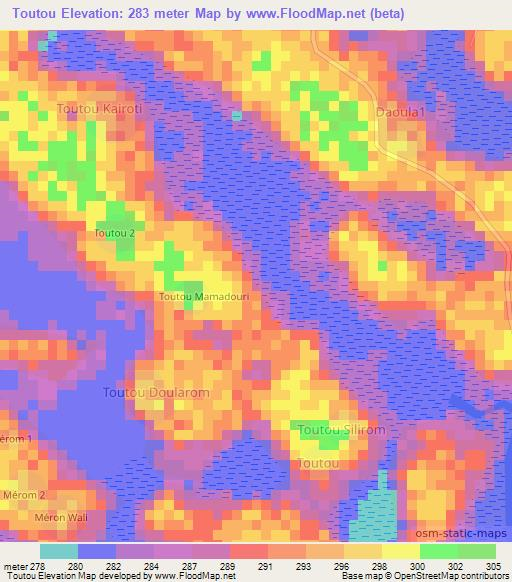 Toutou,Chad Elevation Map