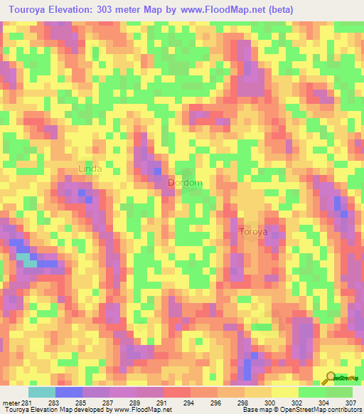 Touroya,Chad Elevation Map