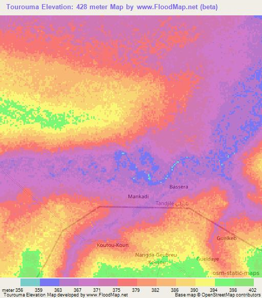 Tourouma,Chad Elevation Map