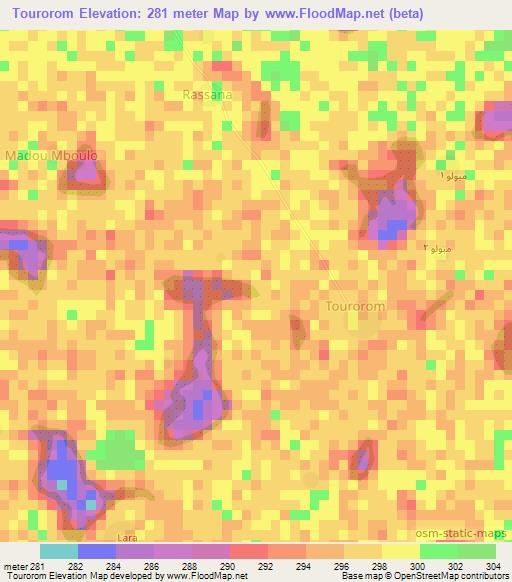 Tourorom,Chad Elevation Map