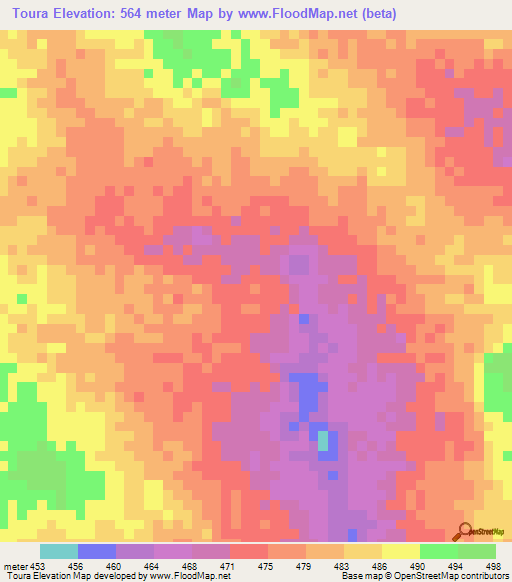 Toura,Chad Elevation Map