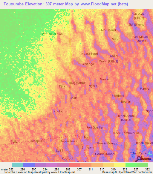 Tououmbe,Chad Elevation Map