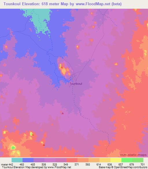 Tounkoul,Chad Elevation Map