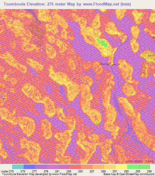 Toumboula,Chad Elevation Map