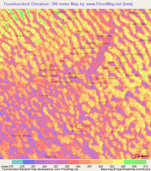 Toumboroboli,Chad Elevation Map