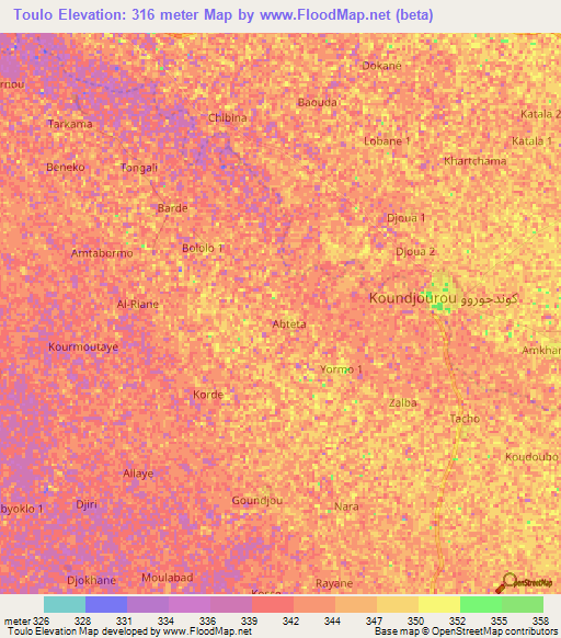 Toulo,Chad Elevation Map