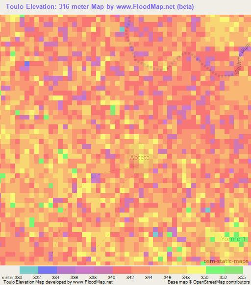 Toulo,Chad Elevation Map