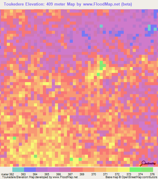 Toukedere,Chad Elevation Map