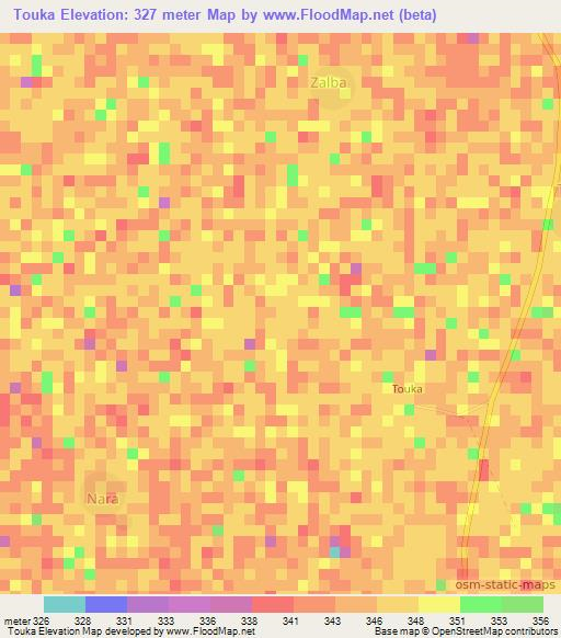 Touka,Chad Elevation Map