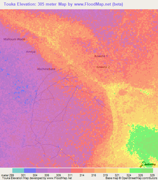 Touka,Chad Elevation Map
