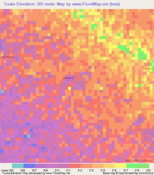 Touka,Chad Elevation Map