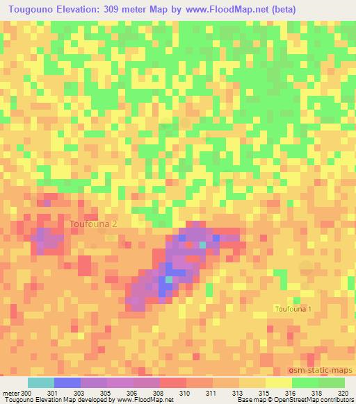 Tougouno,Chad Elevation Map
