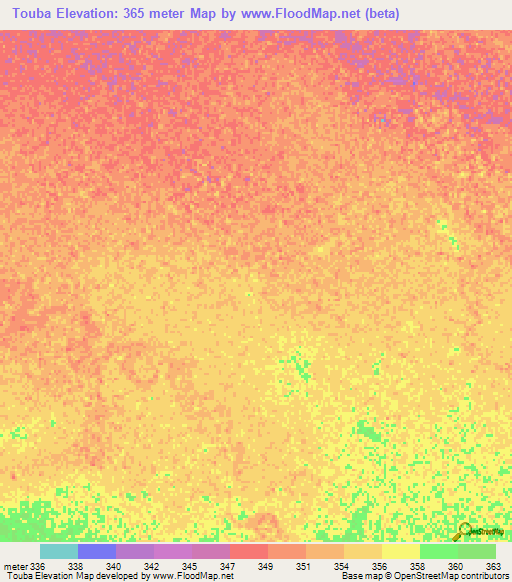 Touba,Chad Elevation Map