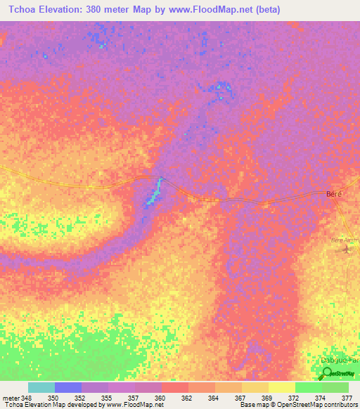 Tchoa,Chad Elevation Map
