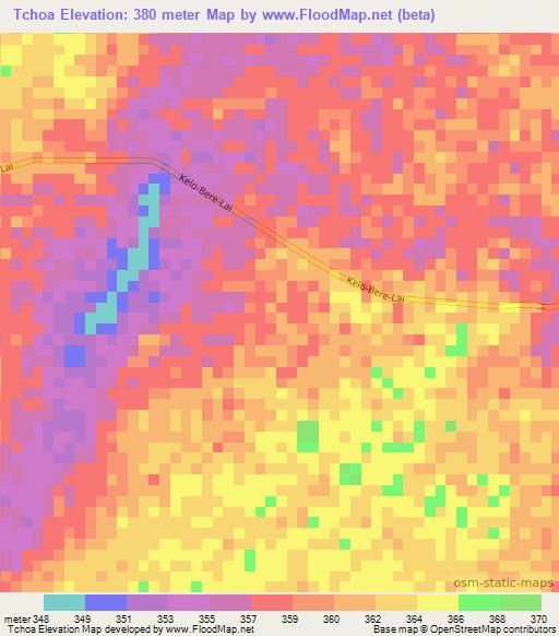 Tchoa,Chad Elevation Map