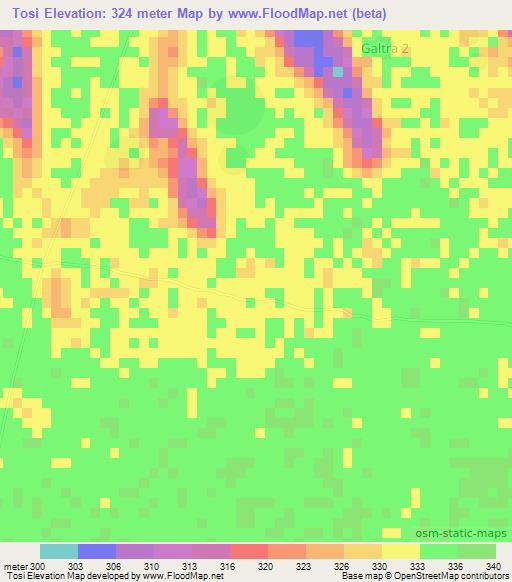 Tosi,Chad Elevation Map