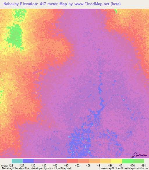 Nabakay,Chad Elevation Map