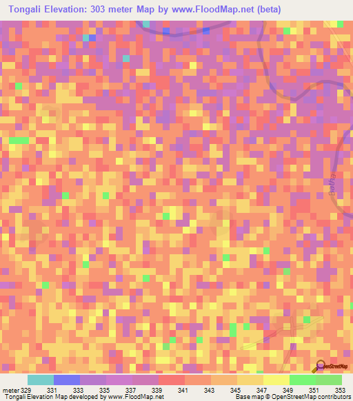Tongali,Chad Elevation Map