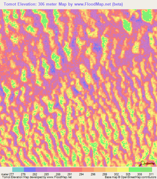 Tomot,Chad Elevation Map