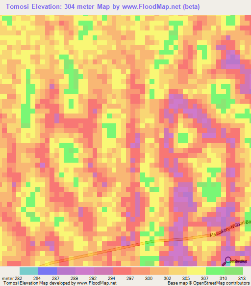 Tomosi,Chad Elevation Map