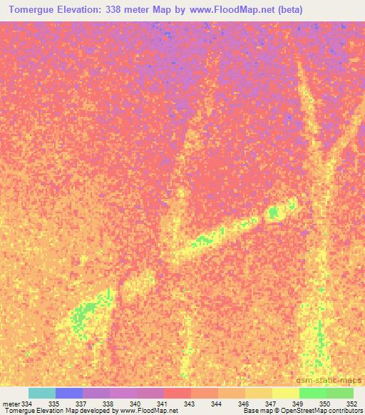 Tomergue,Chad Elevation Map