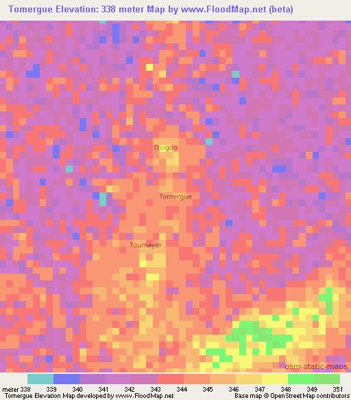 Tomergue,Chad Elevation Map