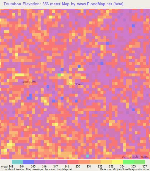 Toumbou,Chad Elevation Map