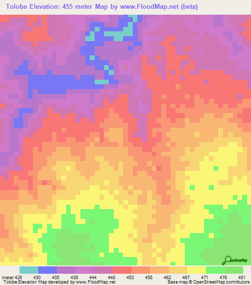 Tolobe,Chad Elevation Map