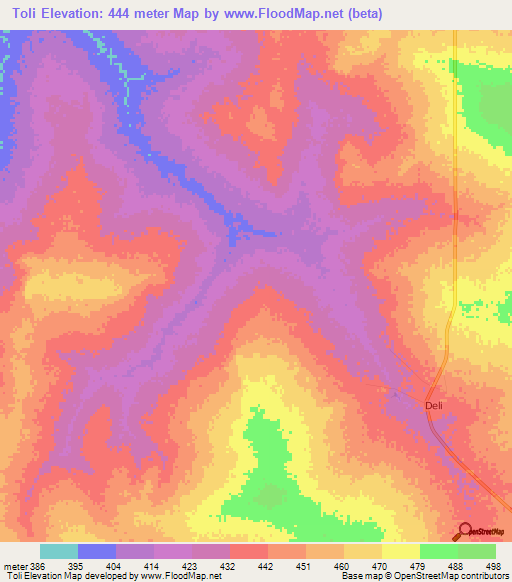 Toli,Chad Elevation Map