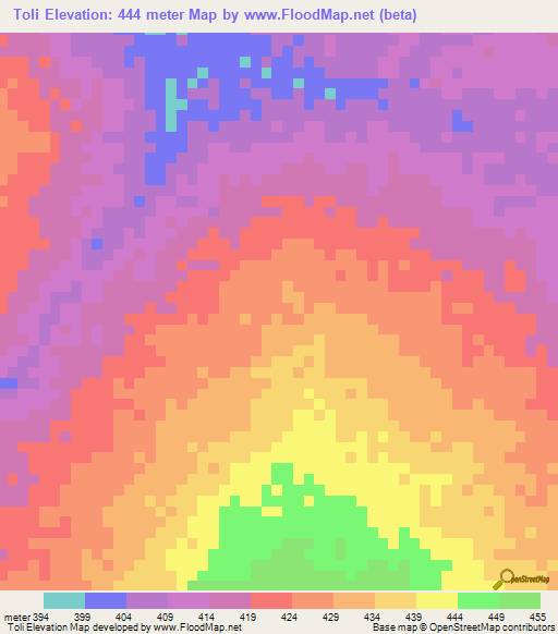 Toli,Chad Elevation Map
