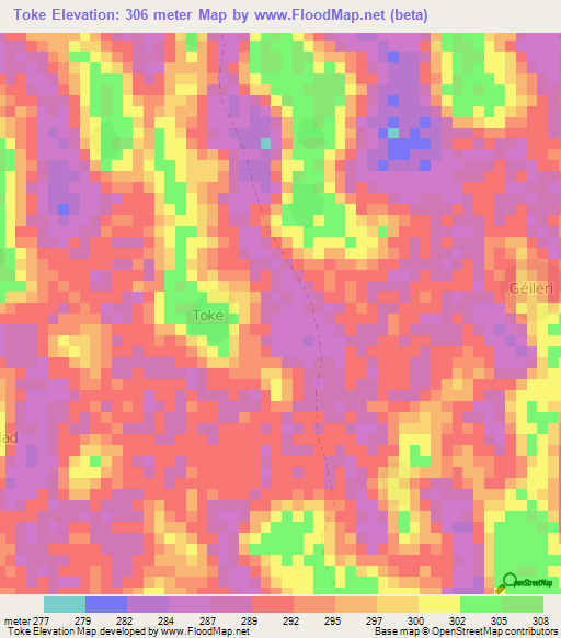 Toke,Chad Elevation Map