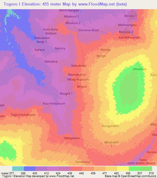 Togoro I,Chad Elevation Map