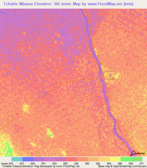 Tcheble Mbassa,Chad Elevation Map